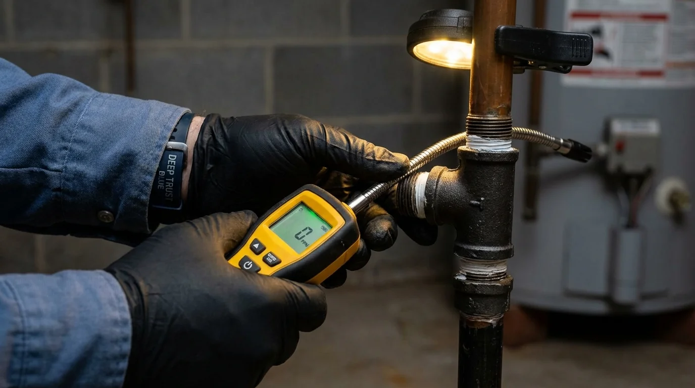 Gas leak detection with electronic sniffer by Johns Plumbing LLC in Premont